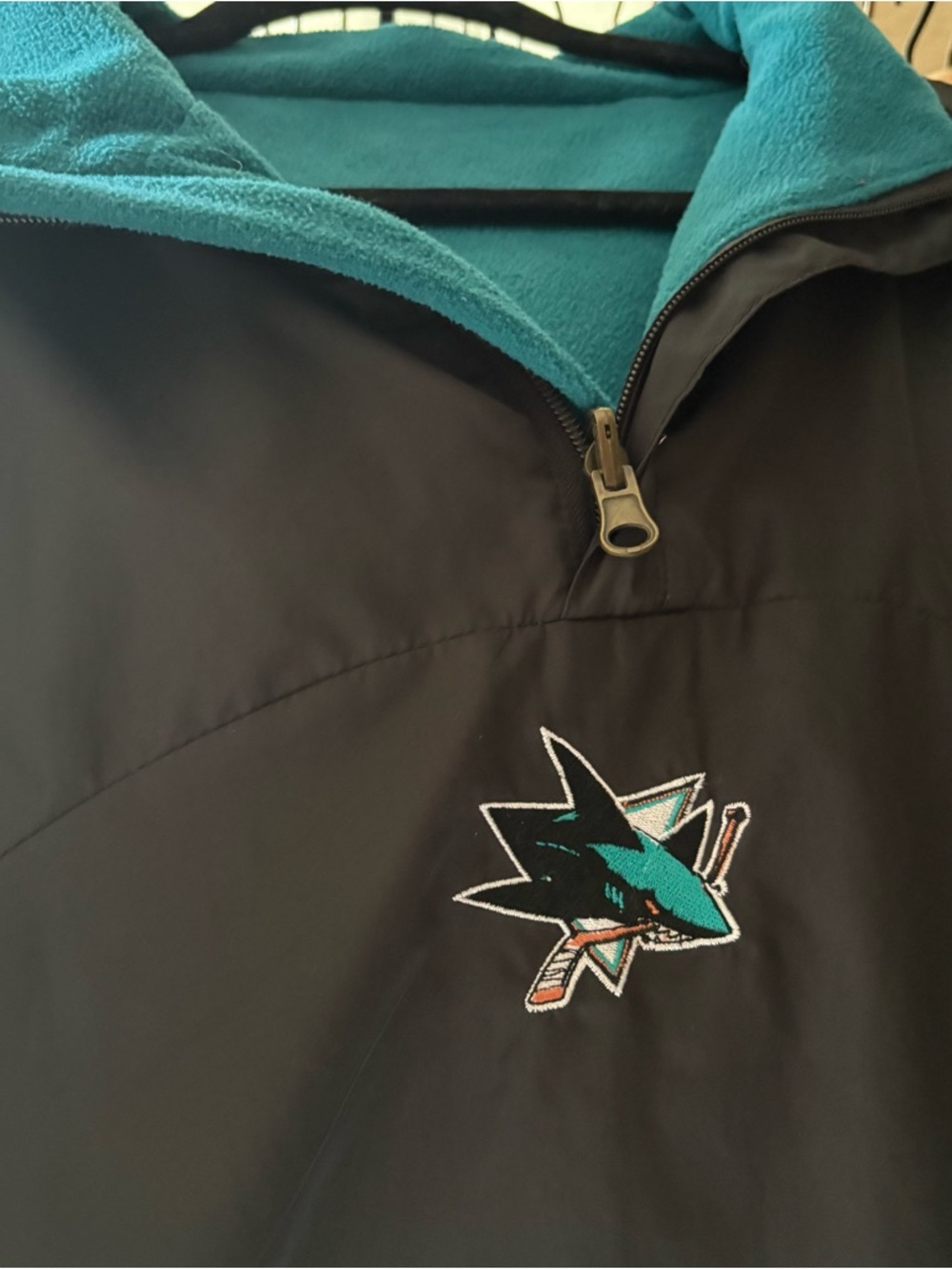 VTG San Jose Sharks Sweatshirt Nylon /Fleece Quarter Zip Reversible Men’s L - Picture 4 of 12